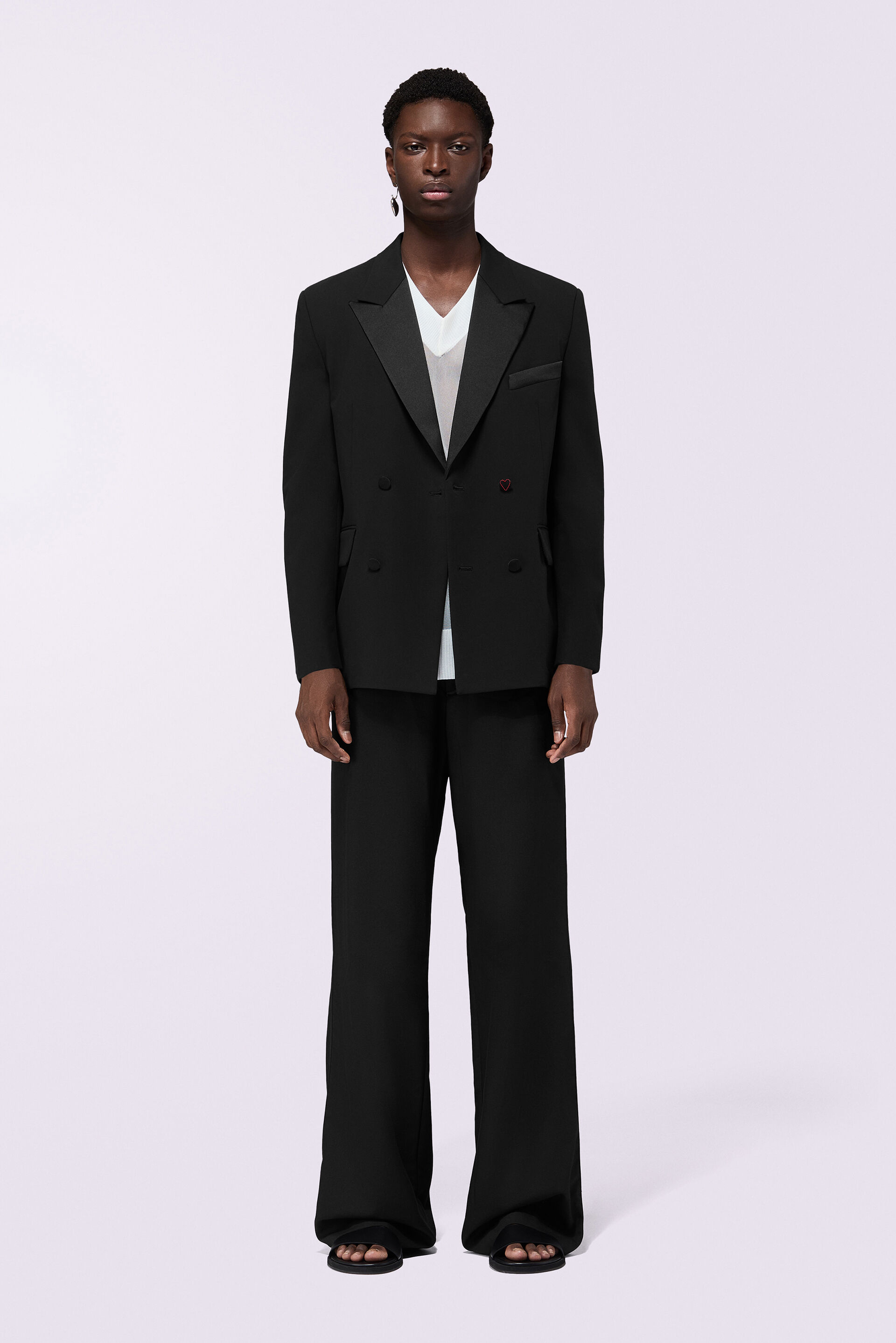 Heart Button Satin Trims Blazer Black